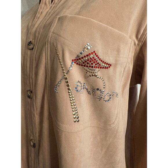 CHRISTINE ALEXANDER Tan Button Down Bling Crystal Western Top | SMALL - Picture 6 of 8